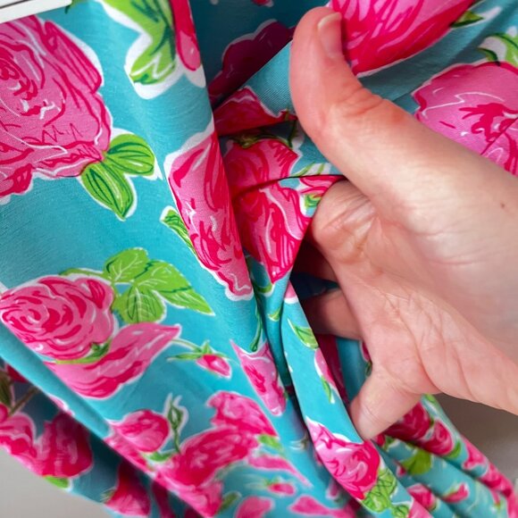 Simply Southern‎ Womens Floral Print Dress Medium Aqua & Pink Rose Pattern - Picture 5 of 8